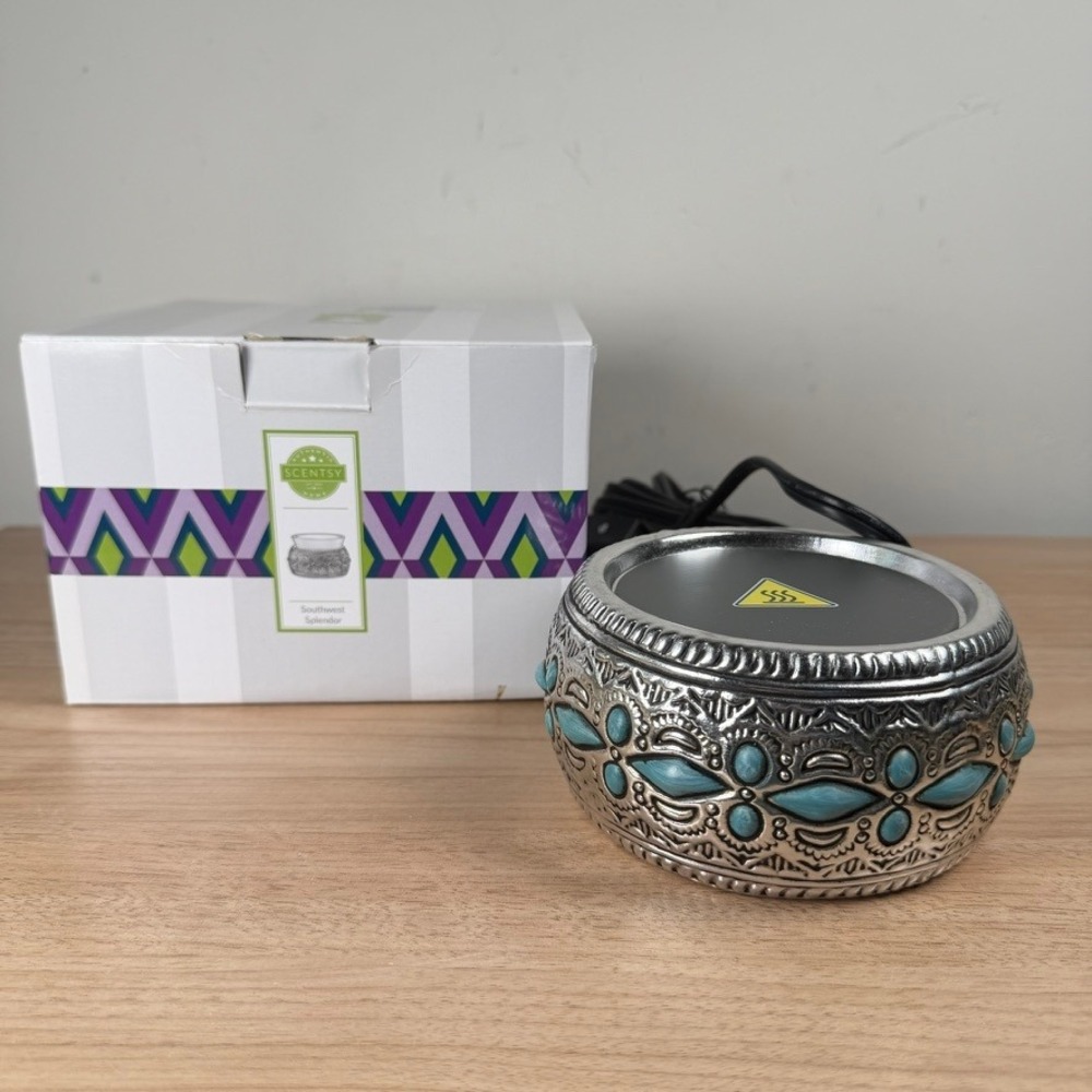 Scentsy Southwest Splendor Wax Warmer BASE ONLY Silver Turquoise Boho Rustic